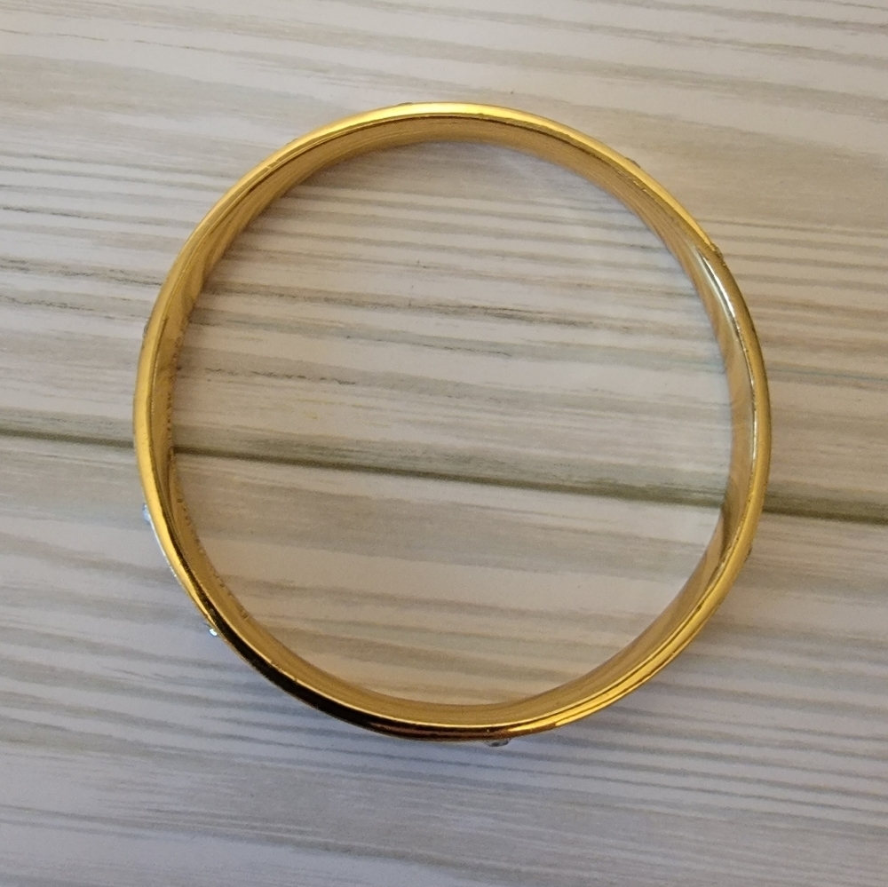 Kate Spade Gold Black Spade Bangle Bracelet Rhinestone Enamel Stackable - Picture 2 of 3